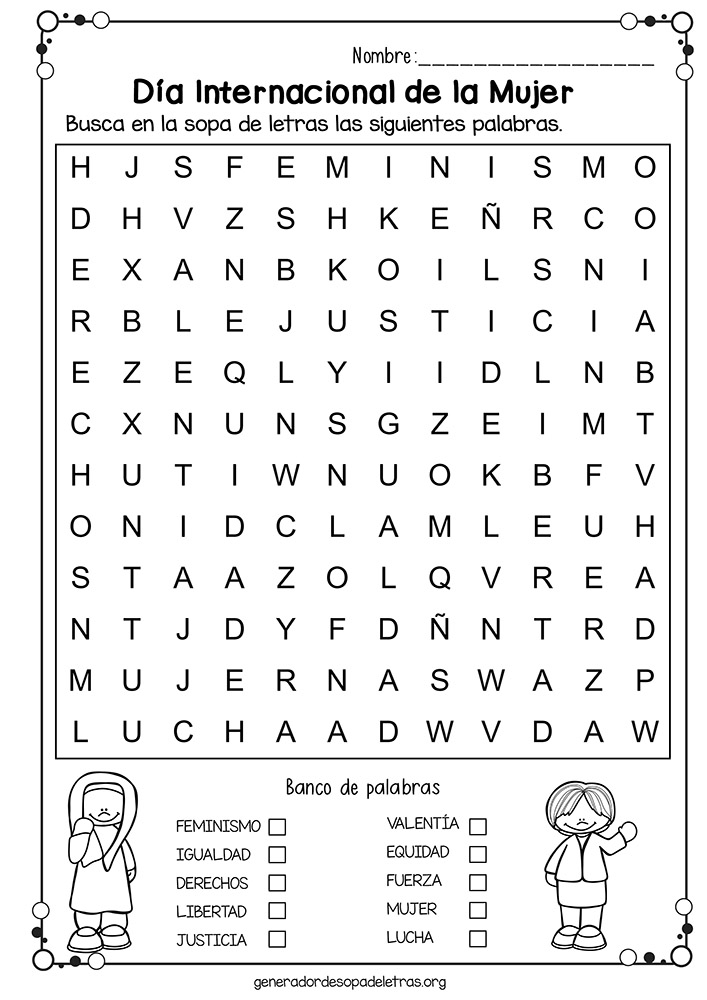 Sopa de Letras del Día Internacional de la Mujer